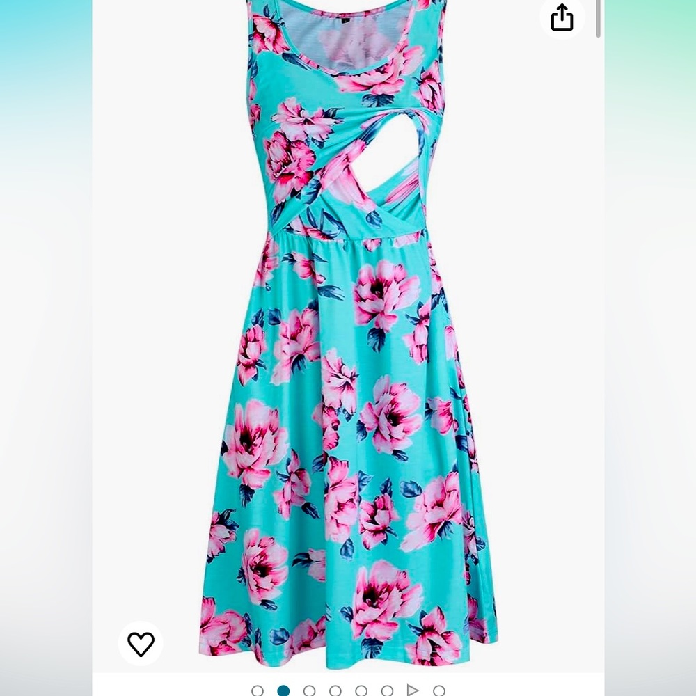Blue and Pink Floral Maternity and Nursing Mid Length Summer Dress